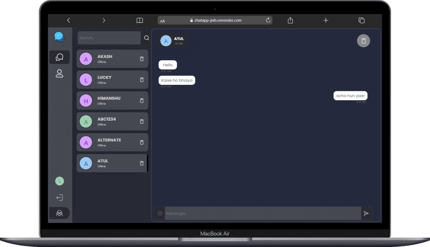ChatApp desktop view